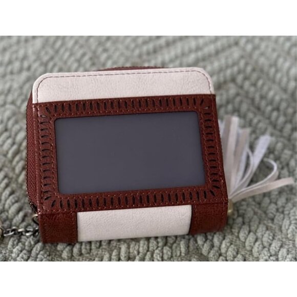 New RFID Double Zipper Credit Card Holder Wallet for Women - Beige/Brown - Picture 3 of 9